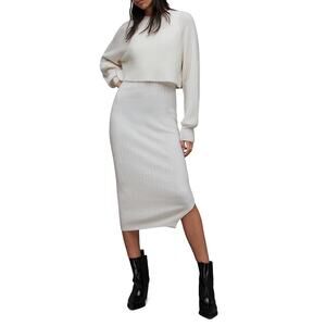 Allsaints Ribbed Chalk White Margot Crewneck Dress Size S